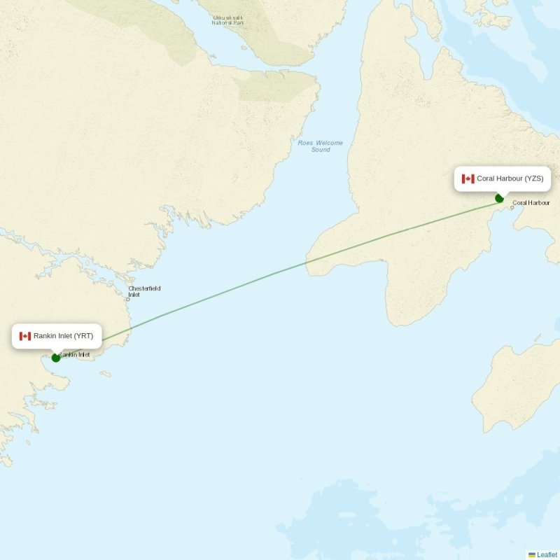 Route map over YZS airport