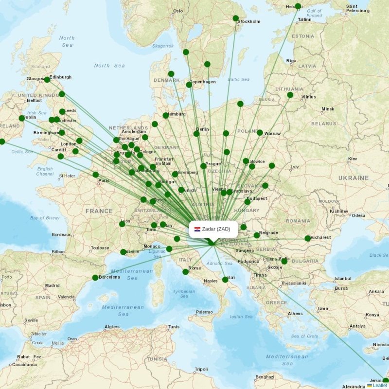 Route map over ZAD airport