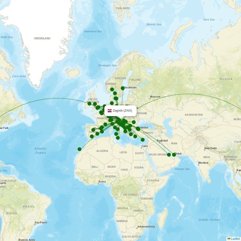 Route map over ZAG airport