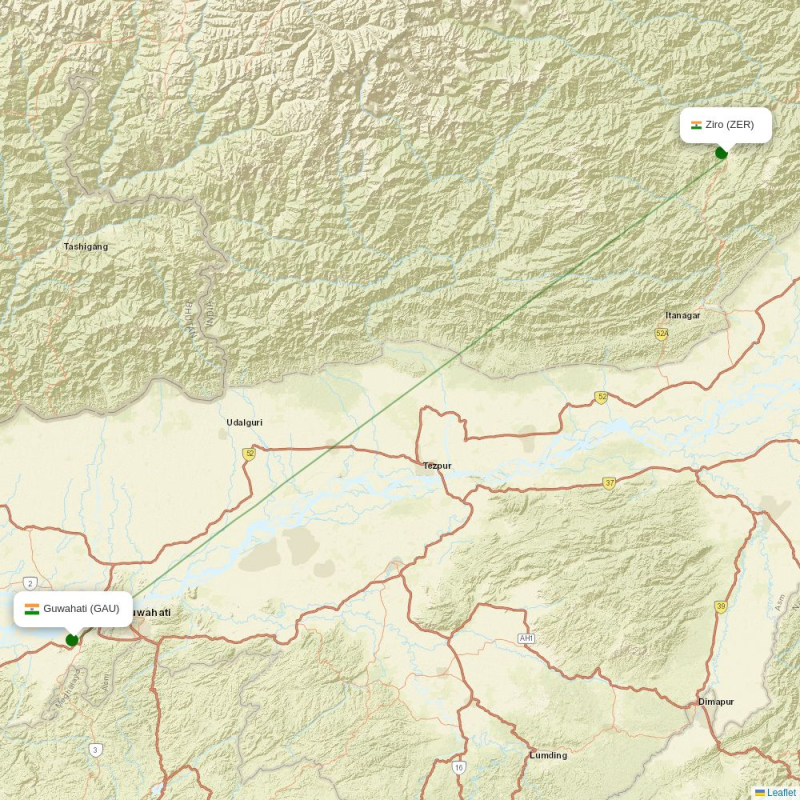 Route map over ZER airport