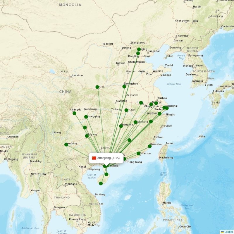 Route map over ZHA airport