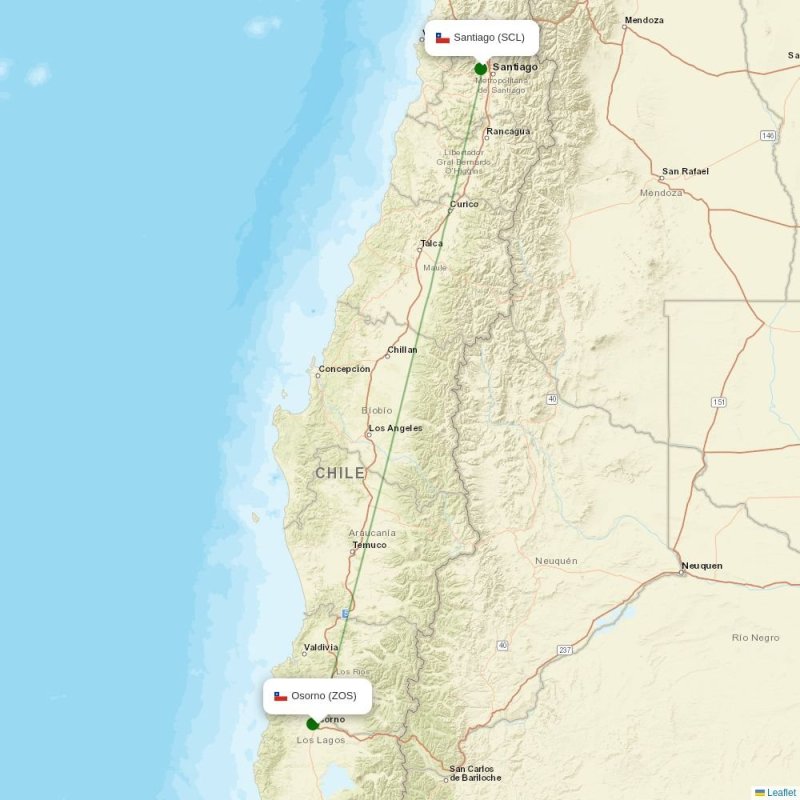 Route map over ZOS airport