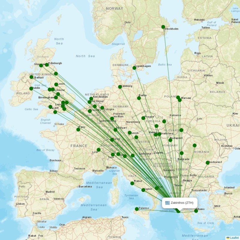 Route map over ZTH airport