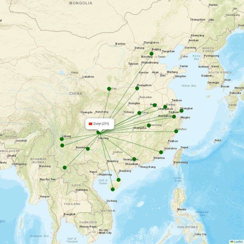 Route map over ZYI airport