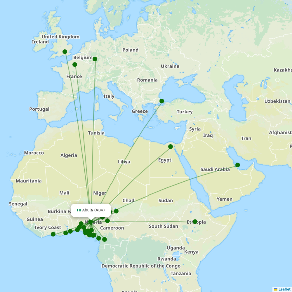 Abuja Nnamdi Azikiwe International destination map