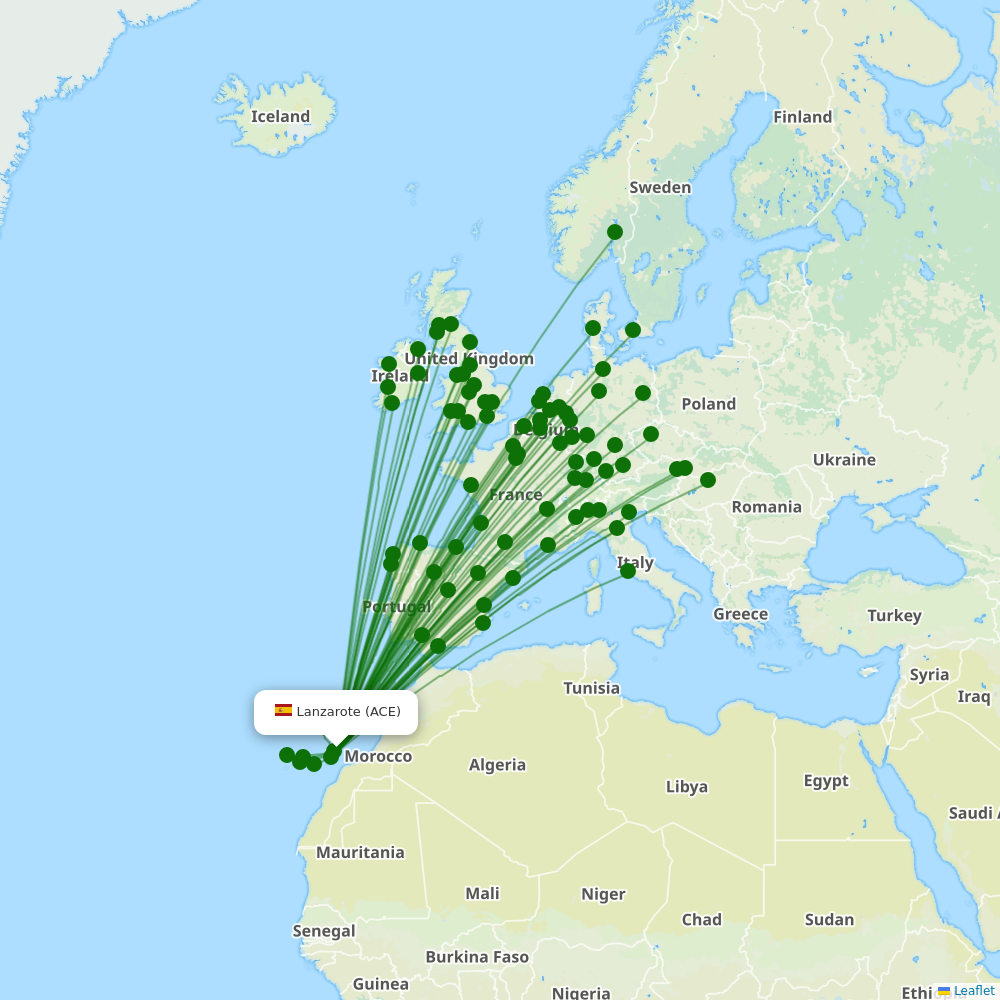 Route map over ACE airport