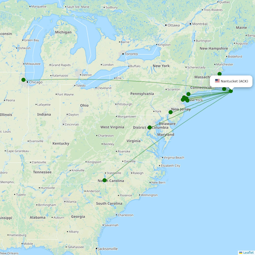 Route map over ACK airport