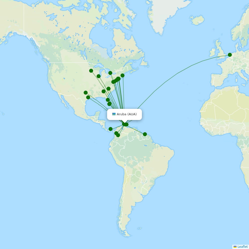 Route map over AUA airport