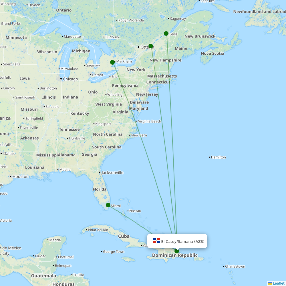 SamanÃ¡ El Catey International Airport destination map