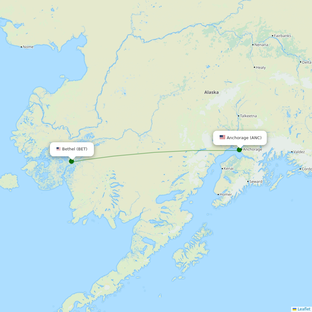 Route map over BET airport