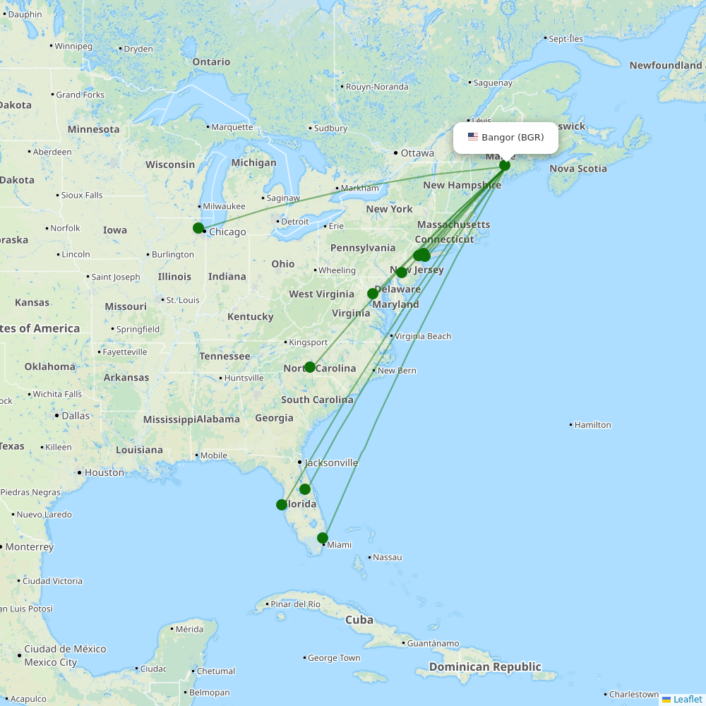 Route map over BGR airport