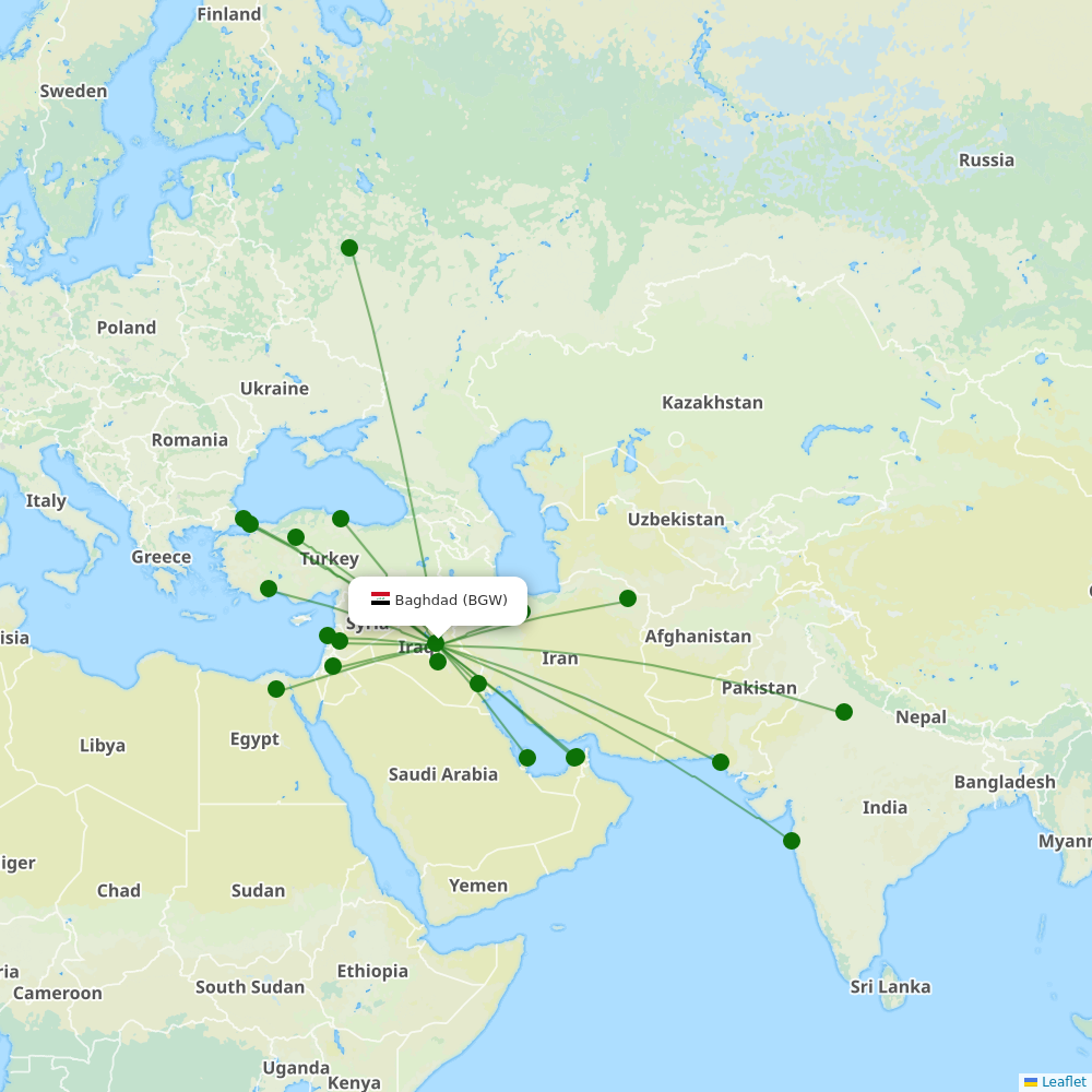 Route map over BGW airport