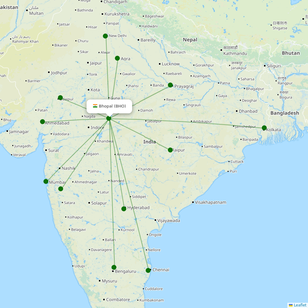 Route map over BHO airport