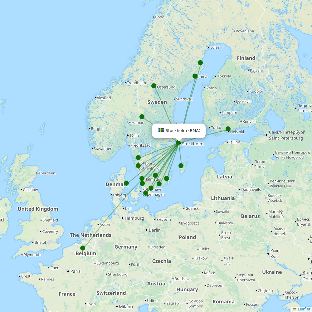 Route map Stockholm  BMA airport