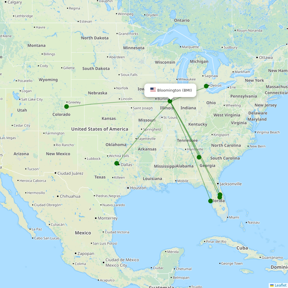 Route map over BMI airport