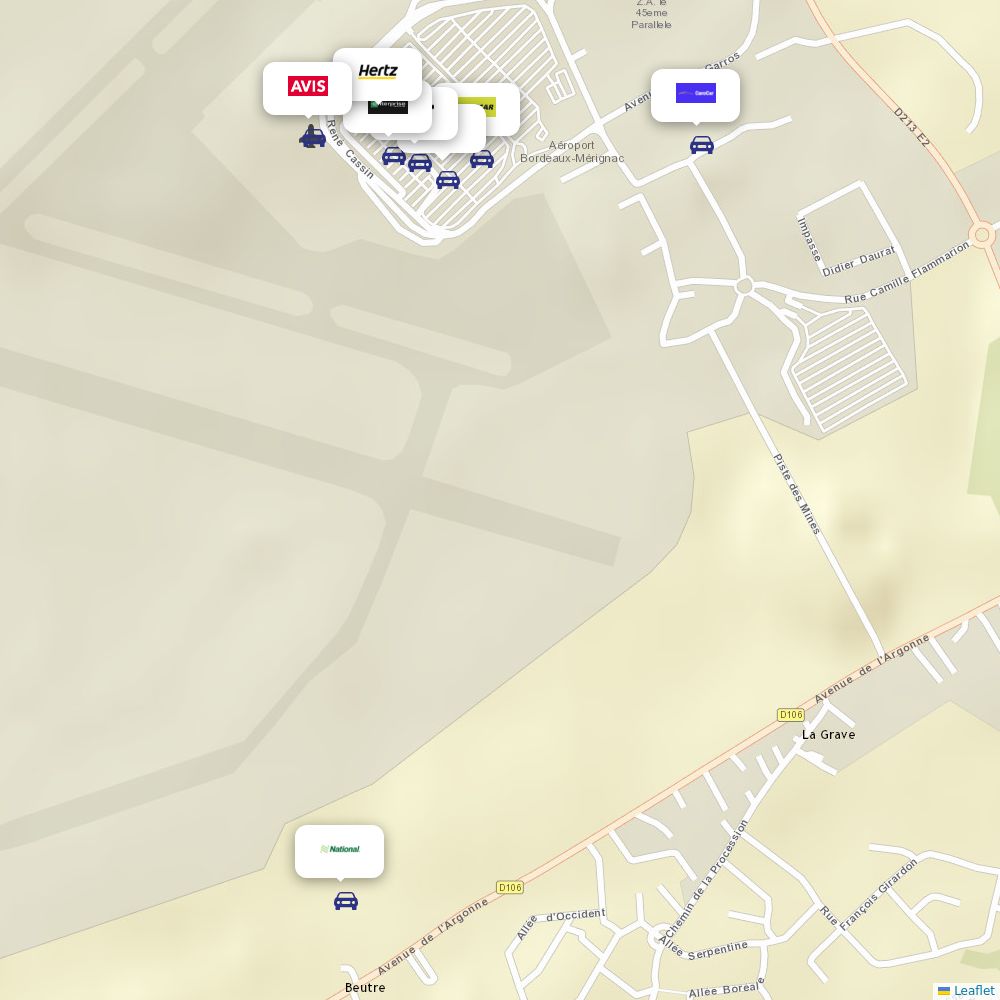 Car rentals at BordeauxMérignac Airport (BOD) Airport Information