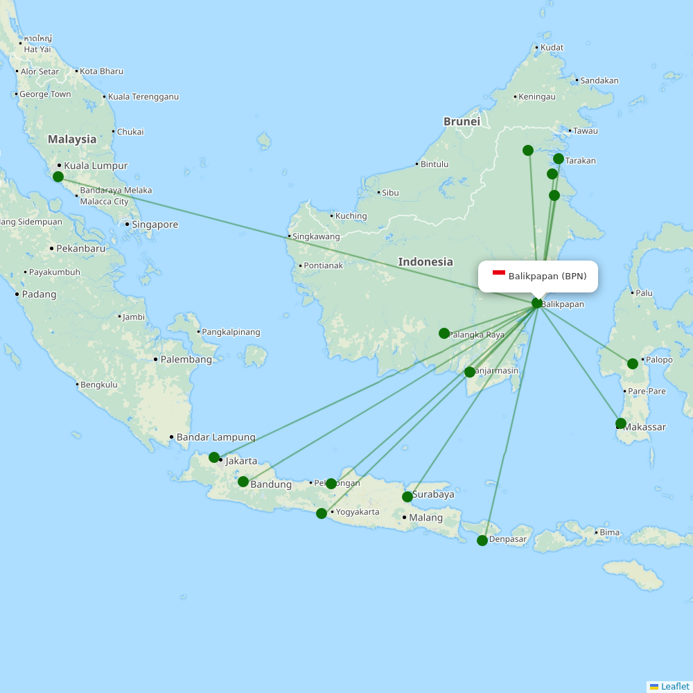 Route map over BPN airport