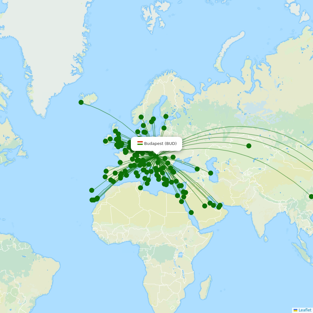 Route map over BUD airport