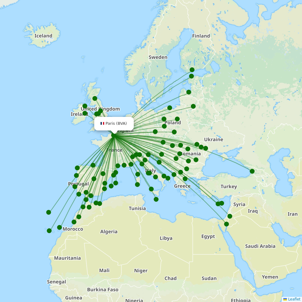 Beauvais–Tillé Airport destination map