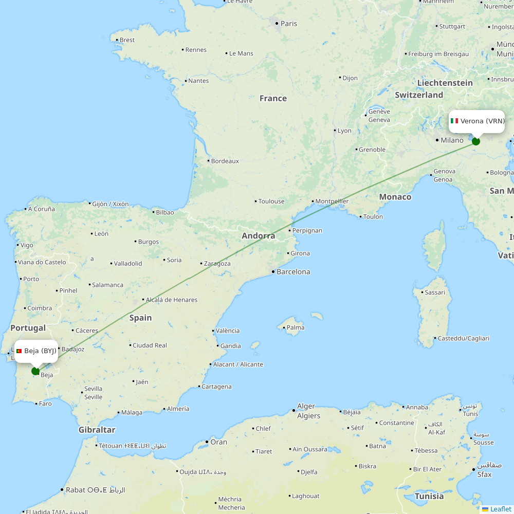 Beja International Airport destination map