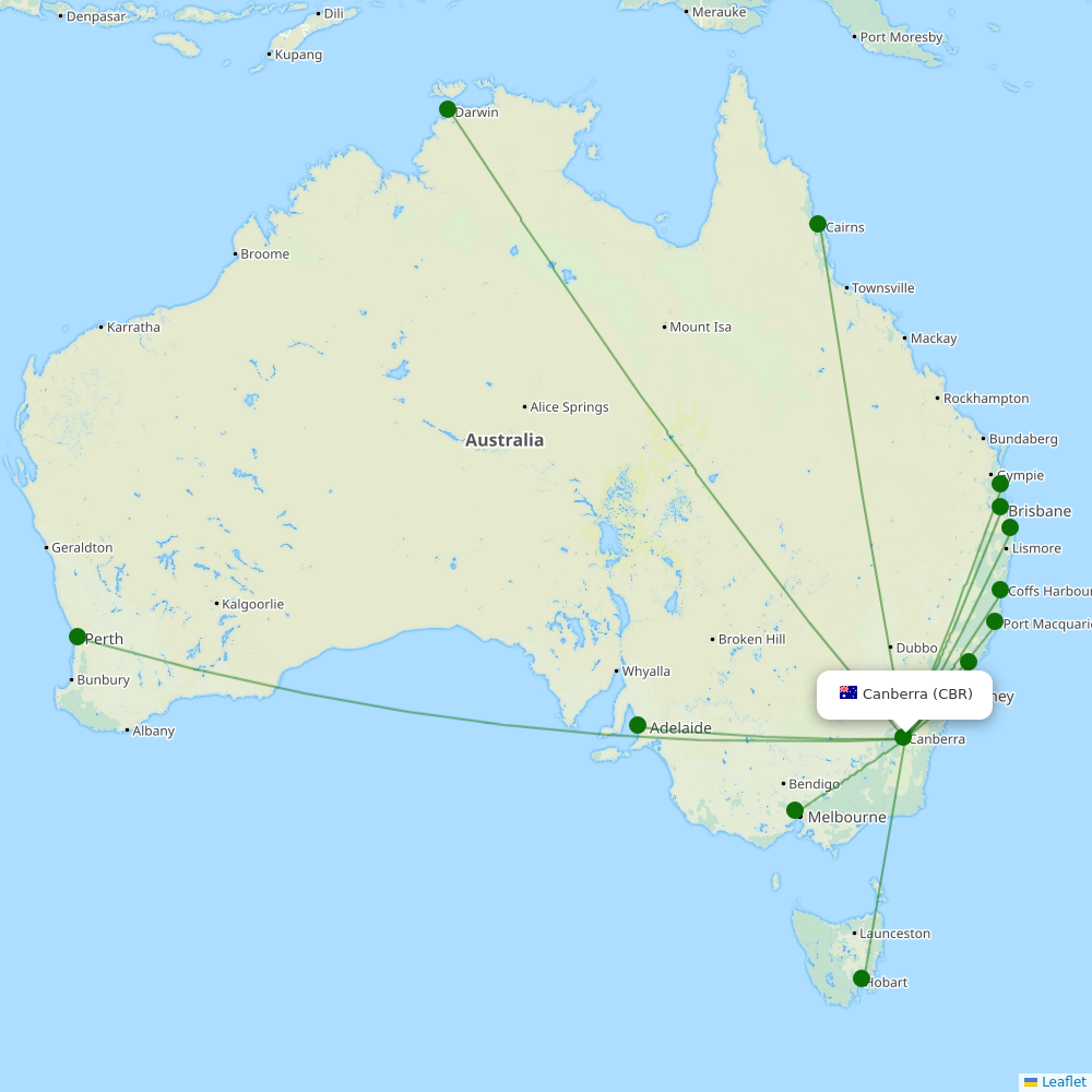 Route map over CBR airport