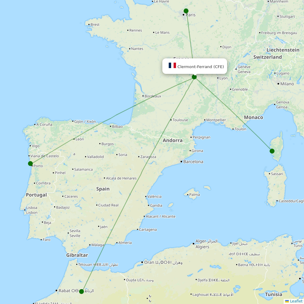 Route map Clermont-Ferrand  CFE airport