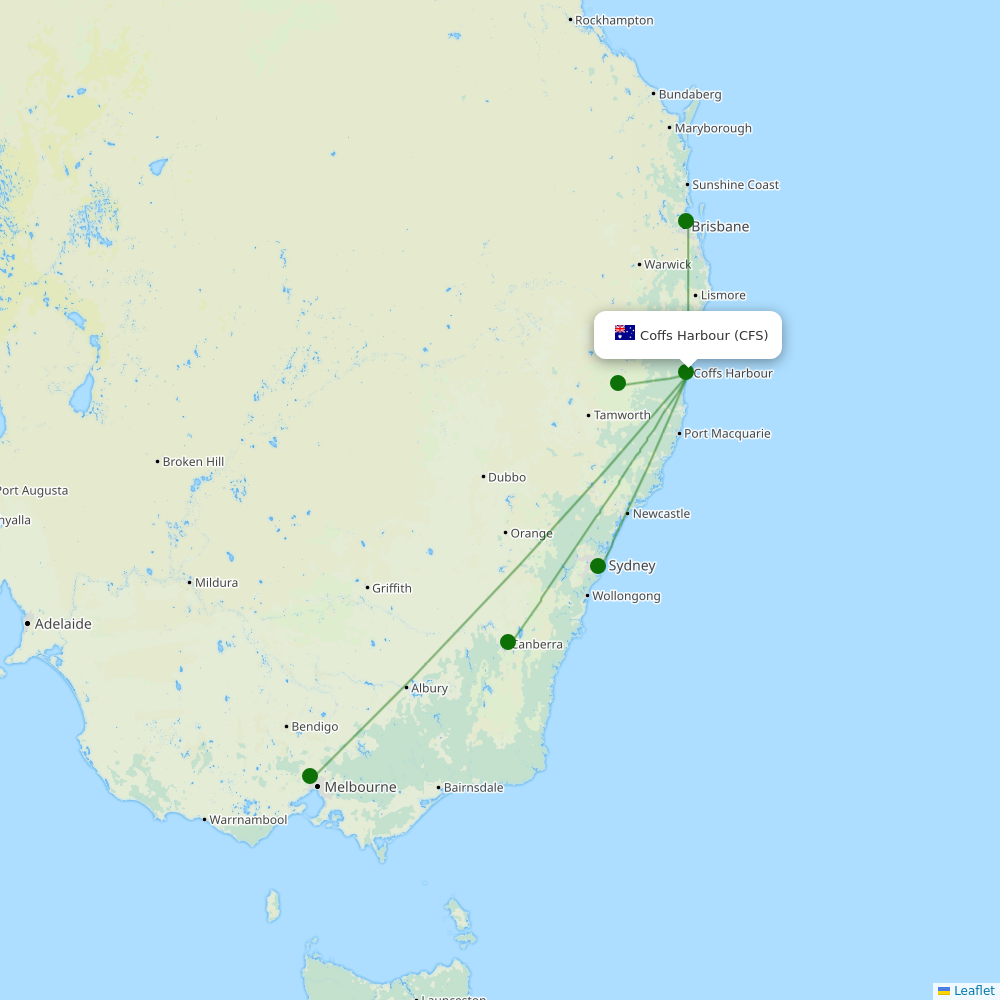Route map Coffs Harbour  CFS airport