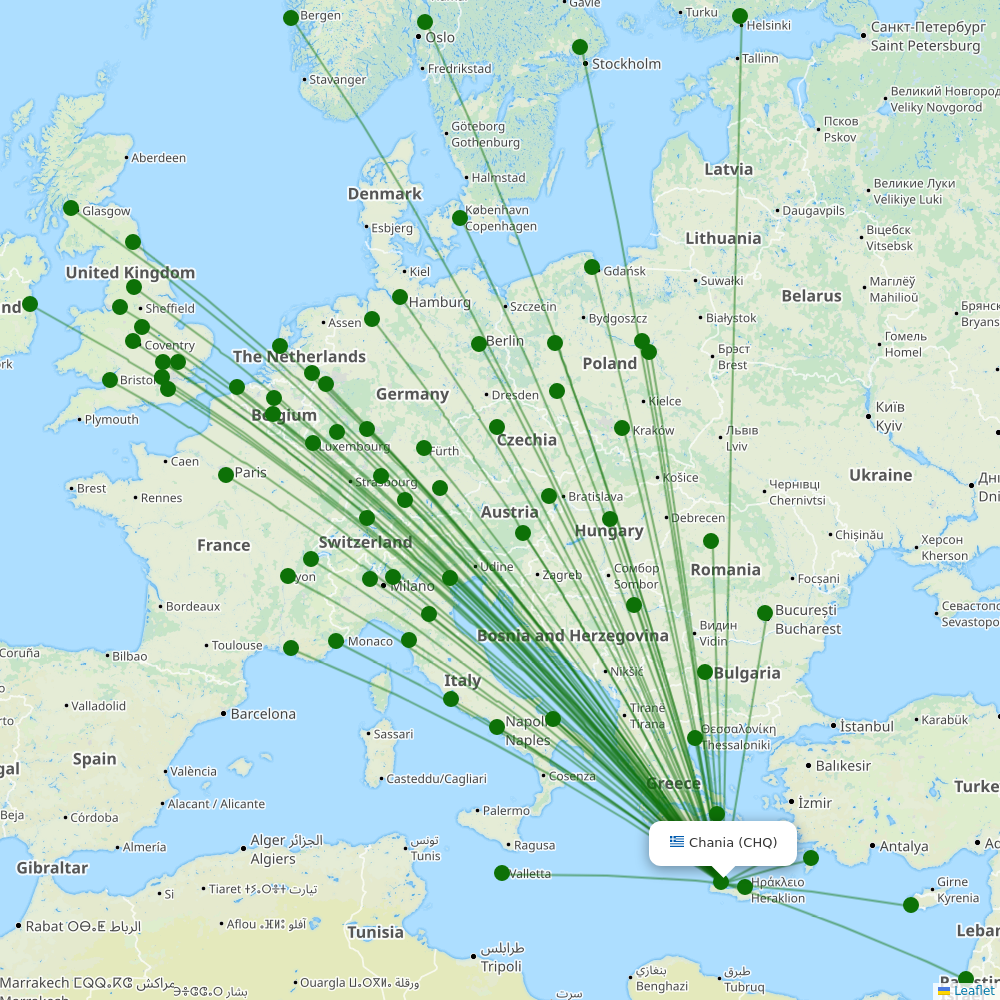 Chania International Airport destination map