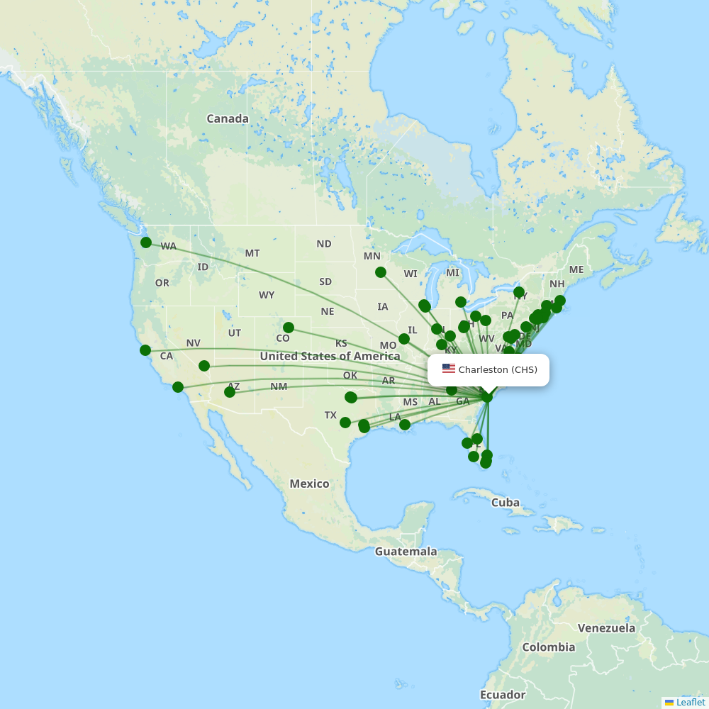 Route map over CHS airport