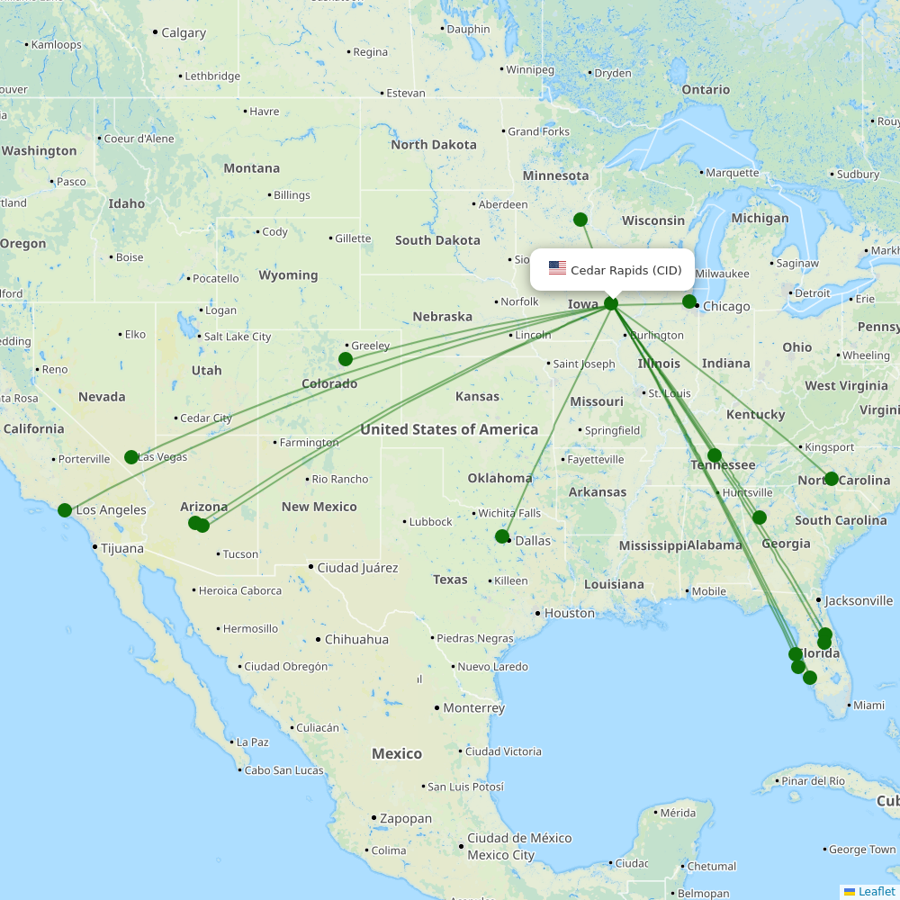 Route map over CID airport