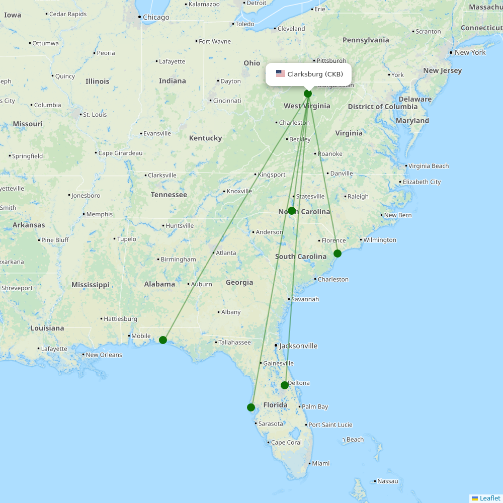 Route map over CKB airport