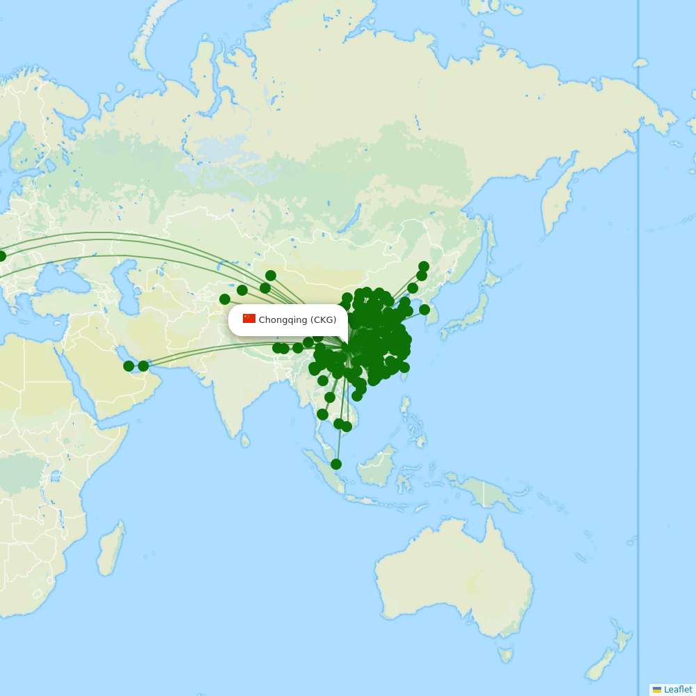 Chongqing Jiangbei International Airport destination map