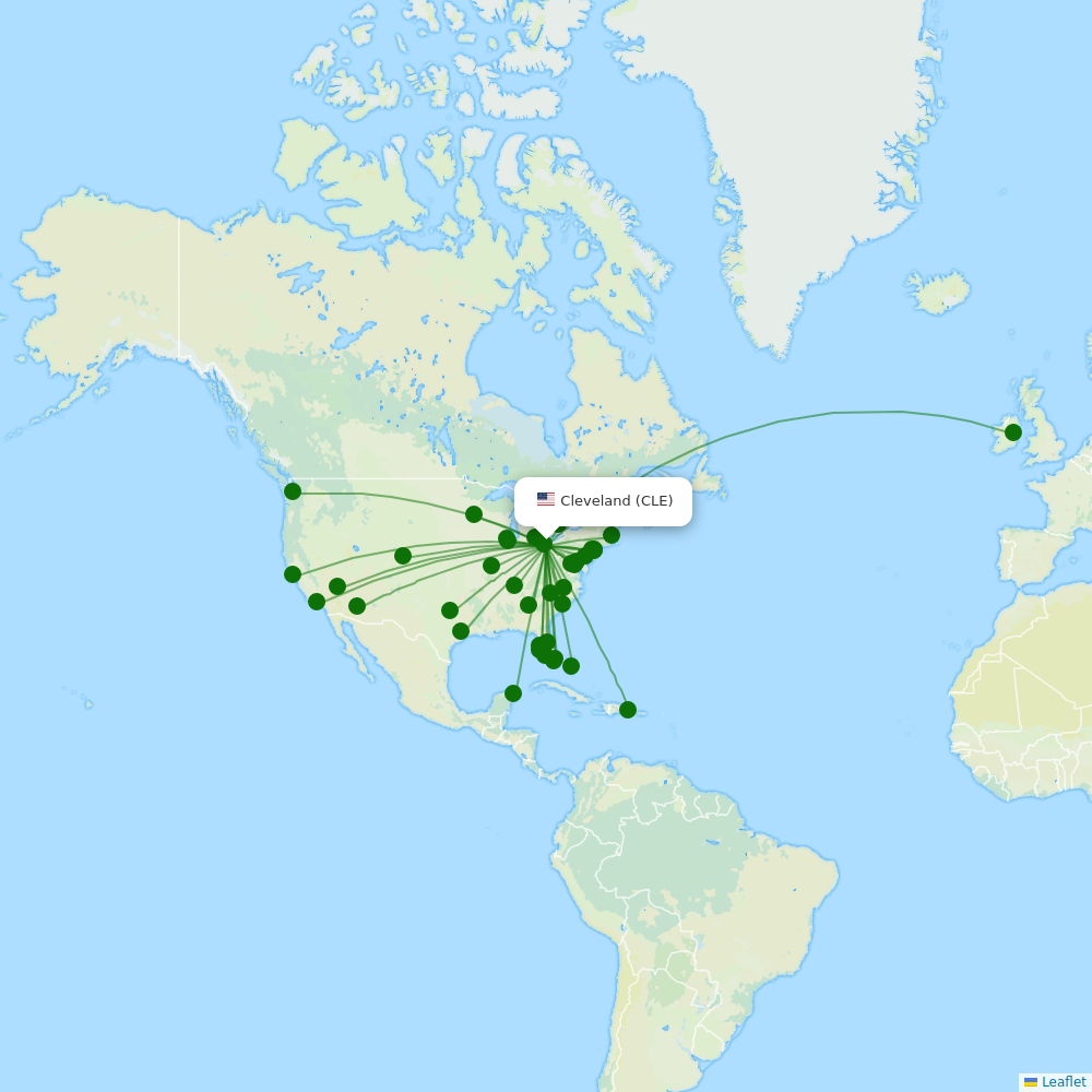 Cleveland Hopkins International destination map