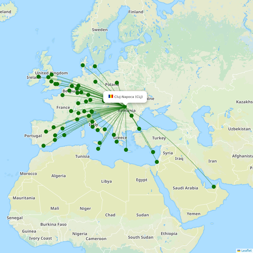 Cluj International Airport destination map