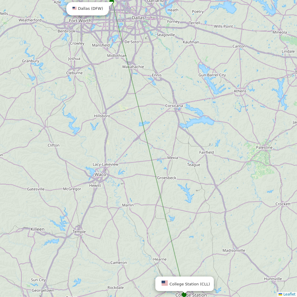 Route map over CLL airport