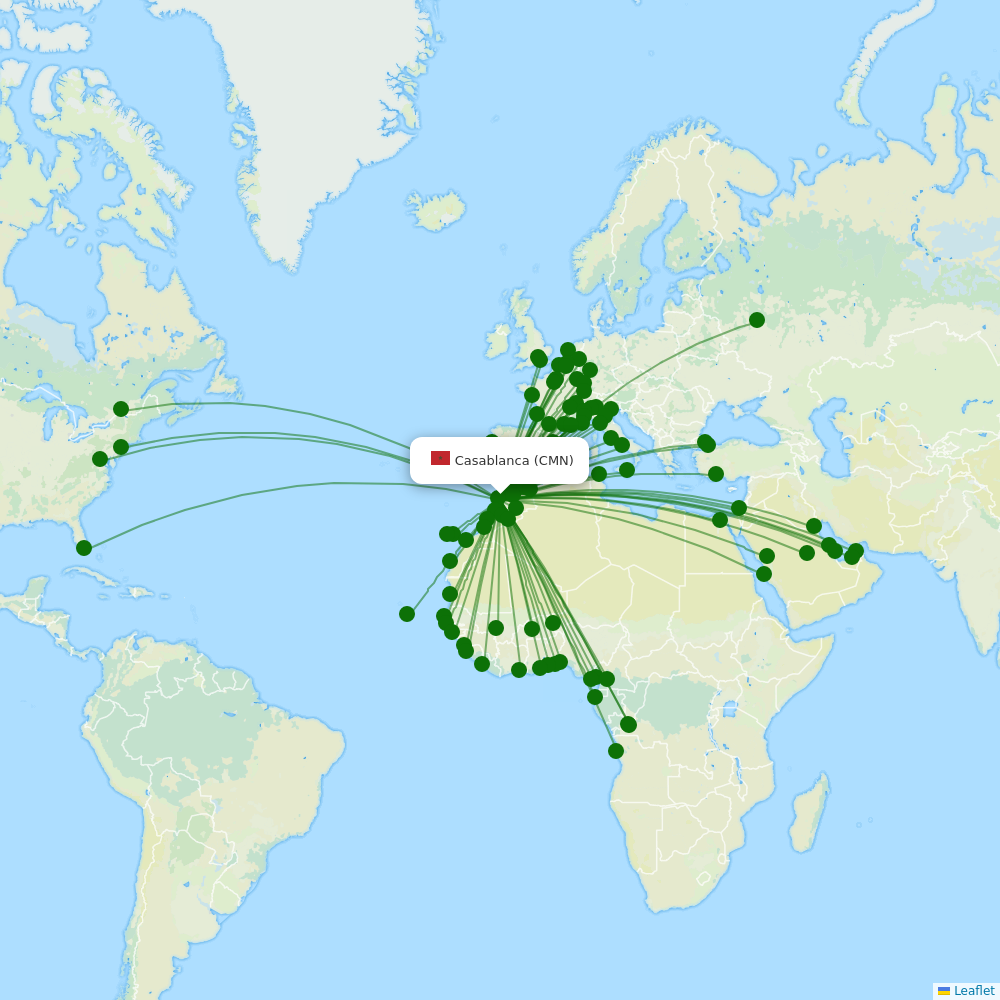 Route map over CMN airport