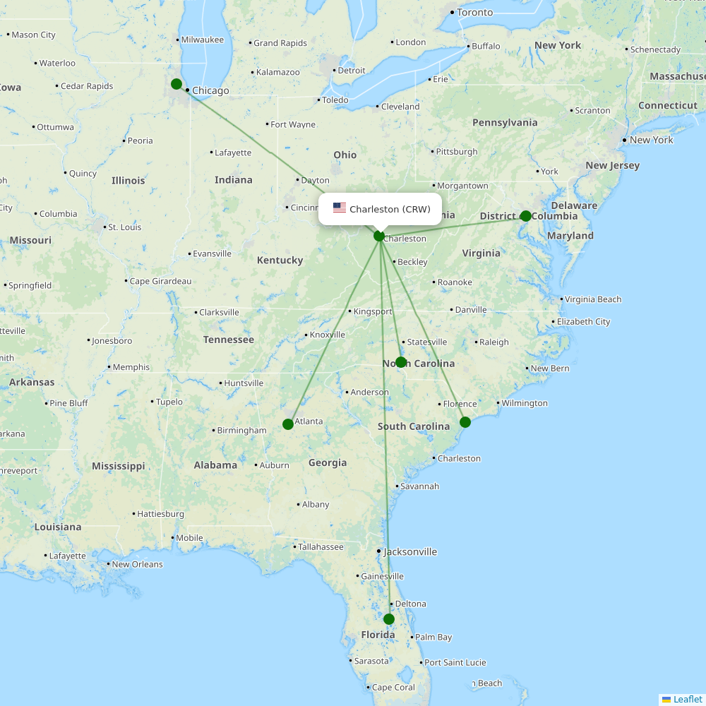 Route map over CRW airport