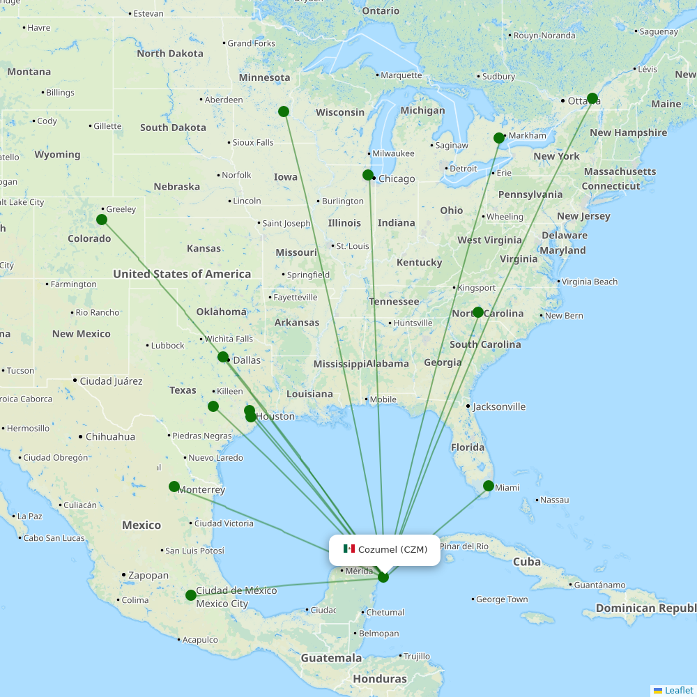 Route map Cozumel  CZM airport