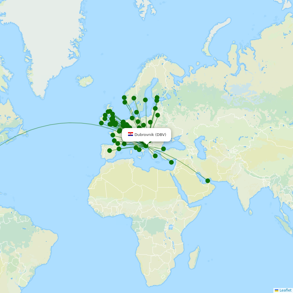 Dubrovnik Airport destination map