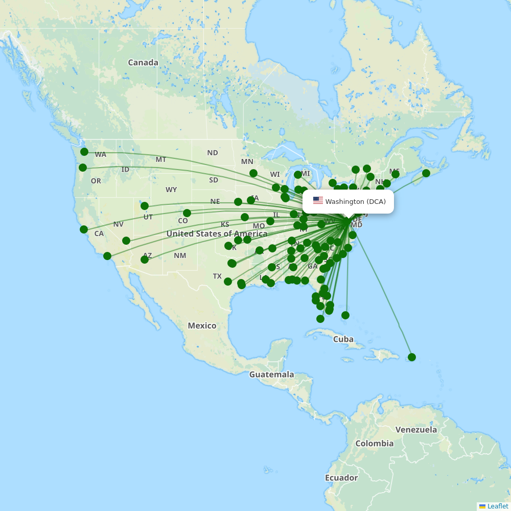 Ronald Reagan Washington National destination map