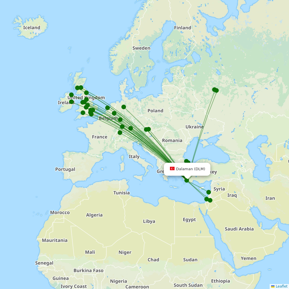 Route map over DLM airport