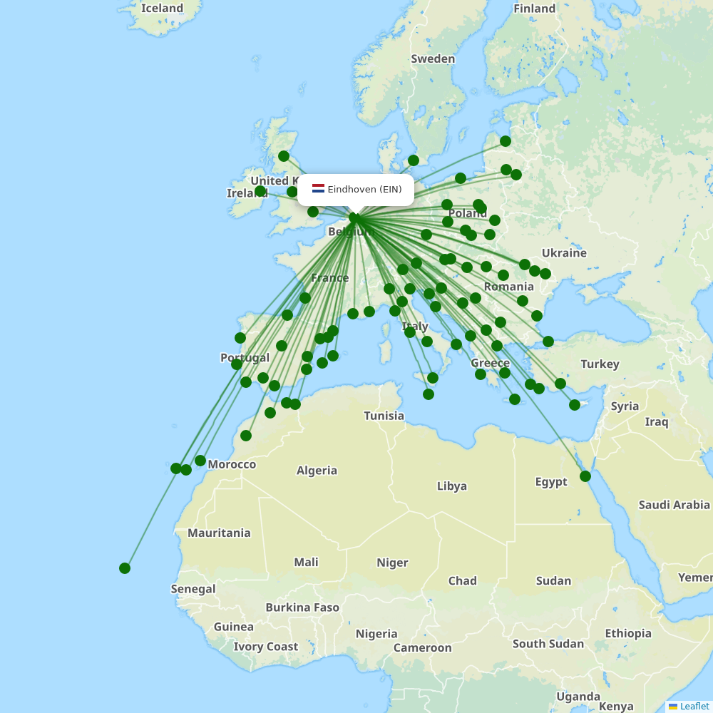 Route map Eindhoven  EIN airport