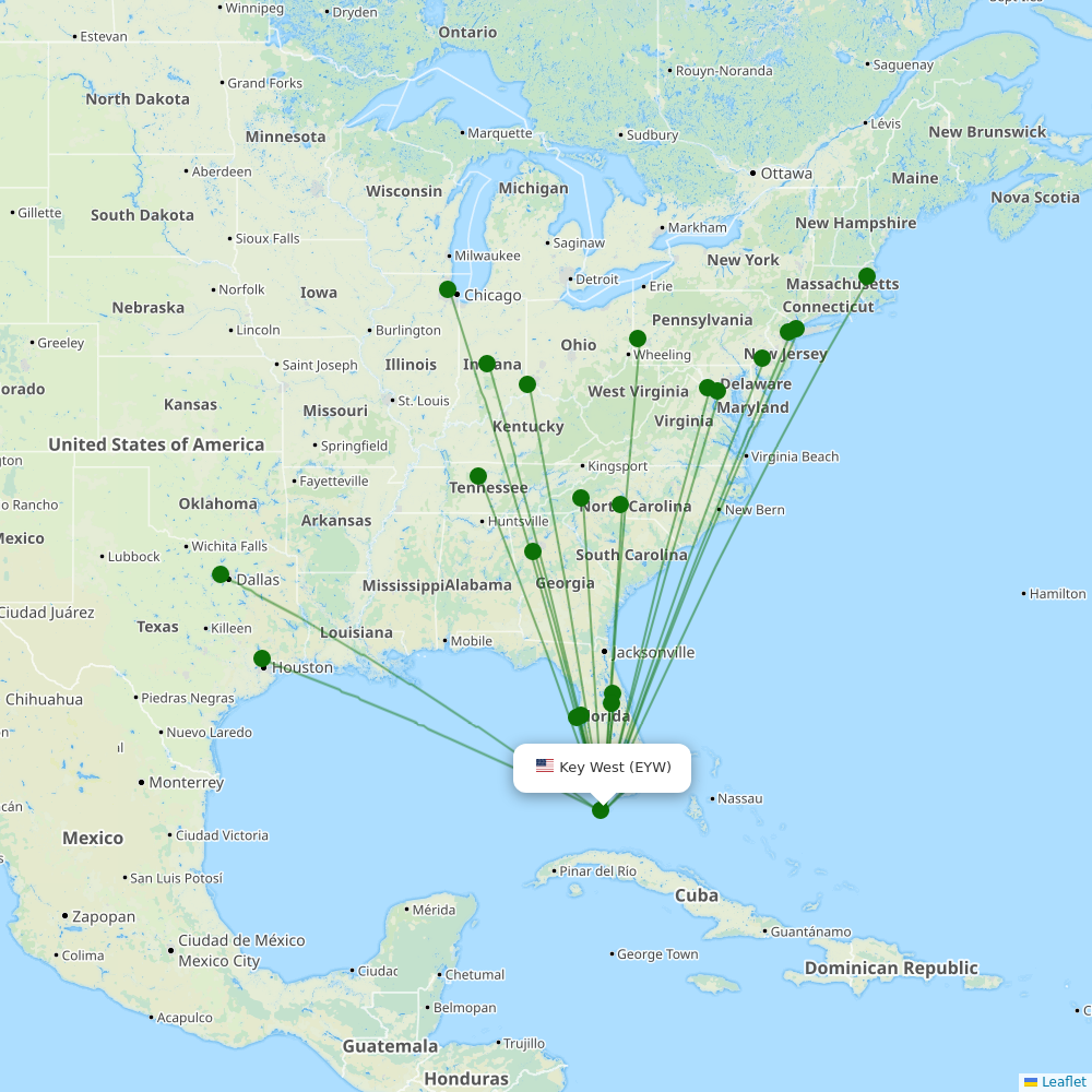 Route map over EYW airport