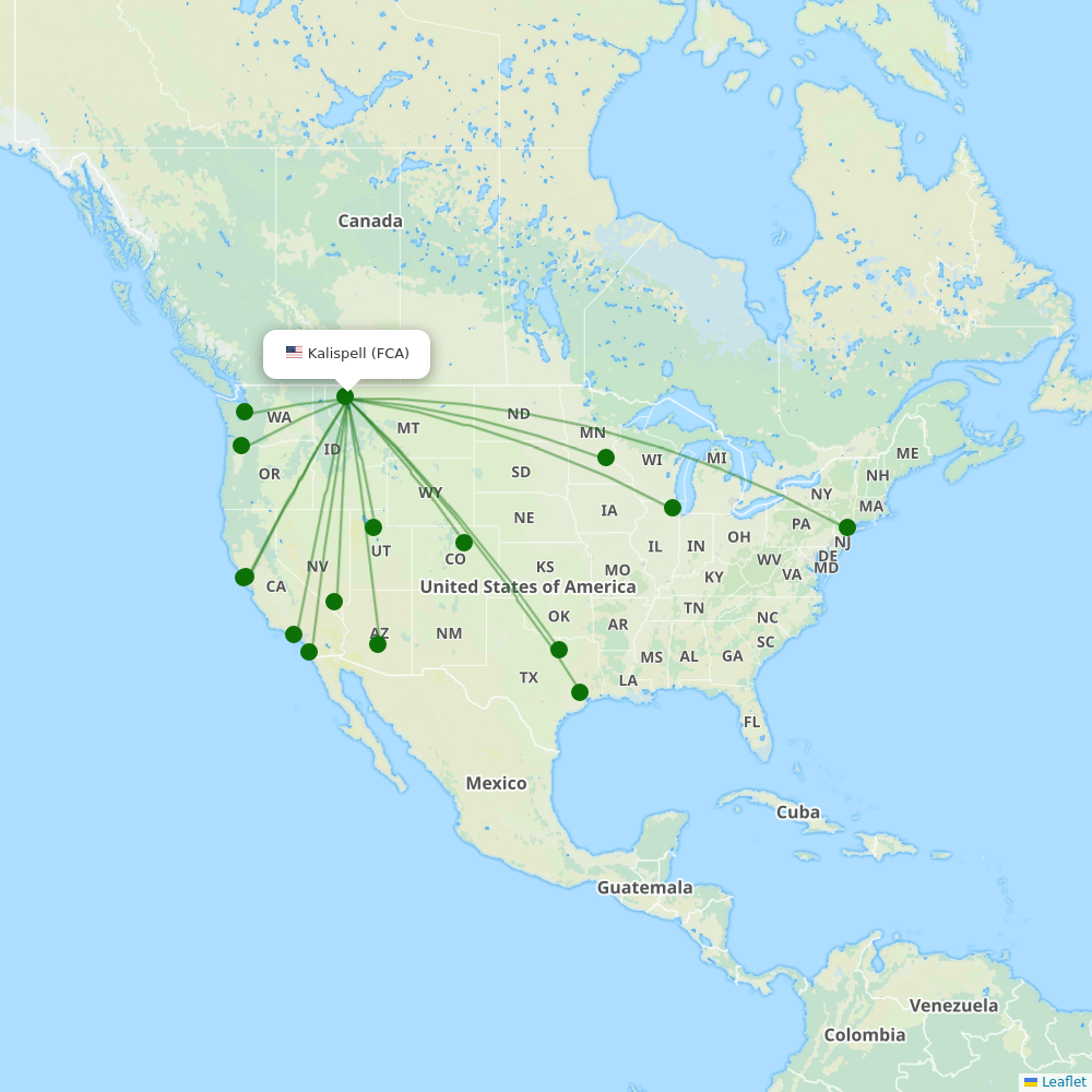 Route map over FCA airport