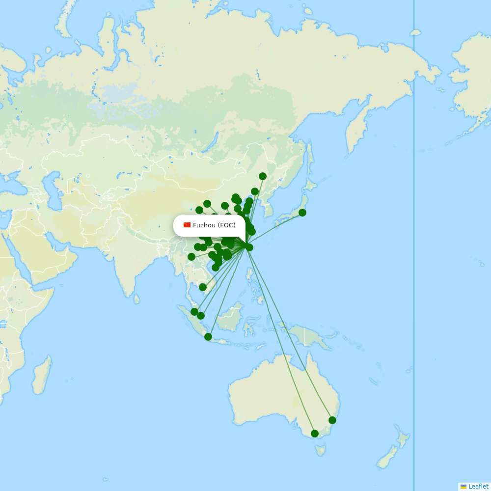 Fuzhou Changle International Airport destination map