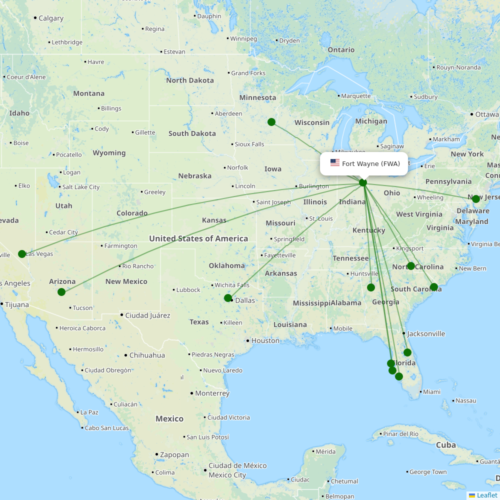 Route map Fort Wayne  FWA airport