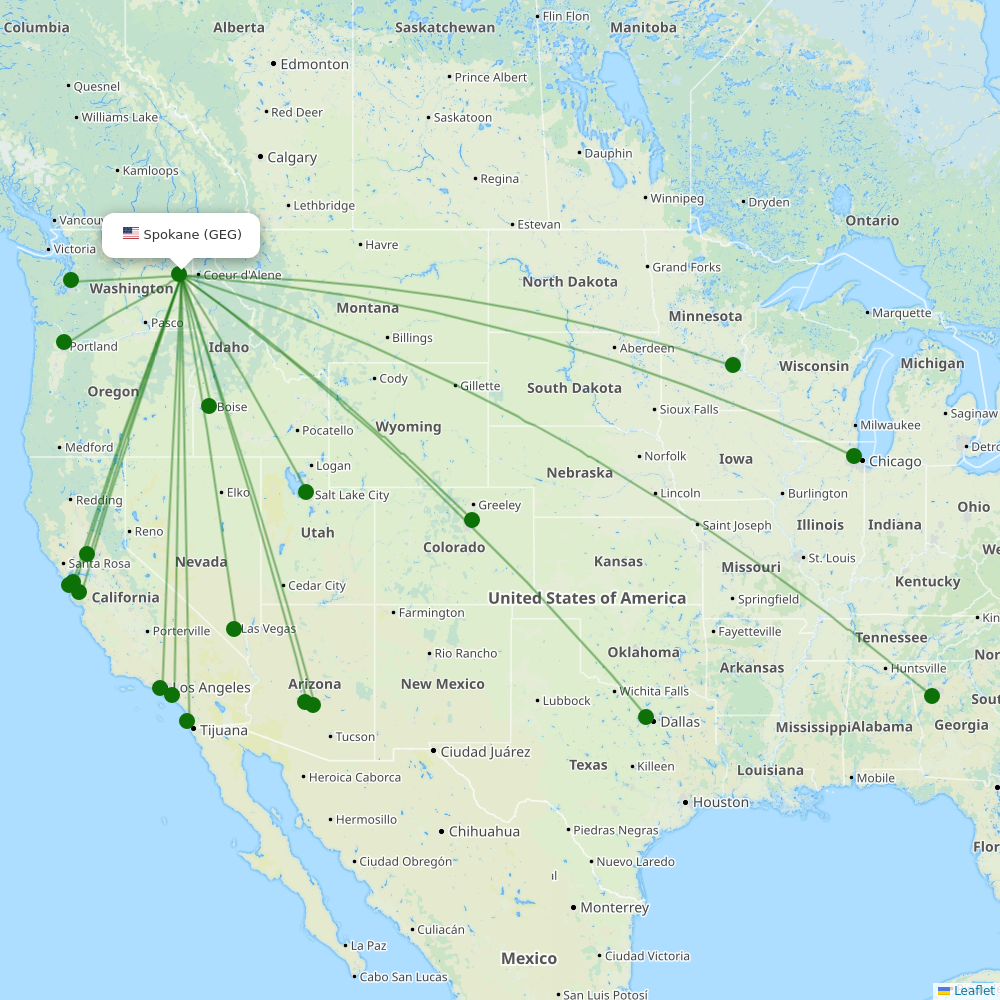 Spokane International destination map