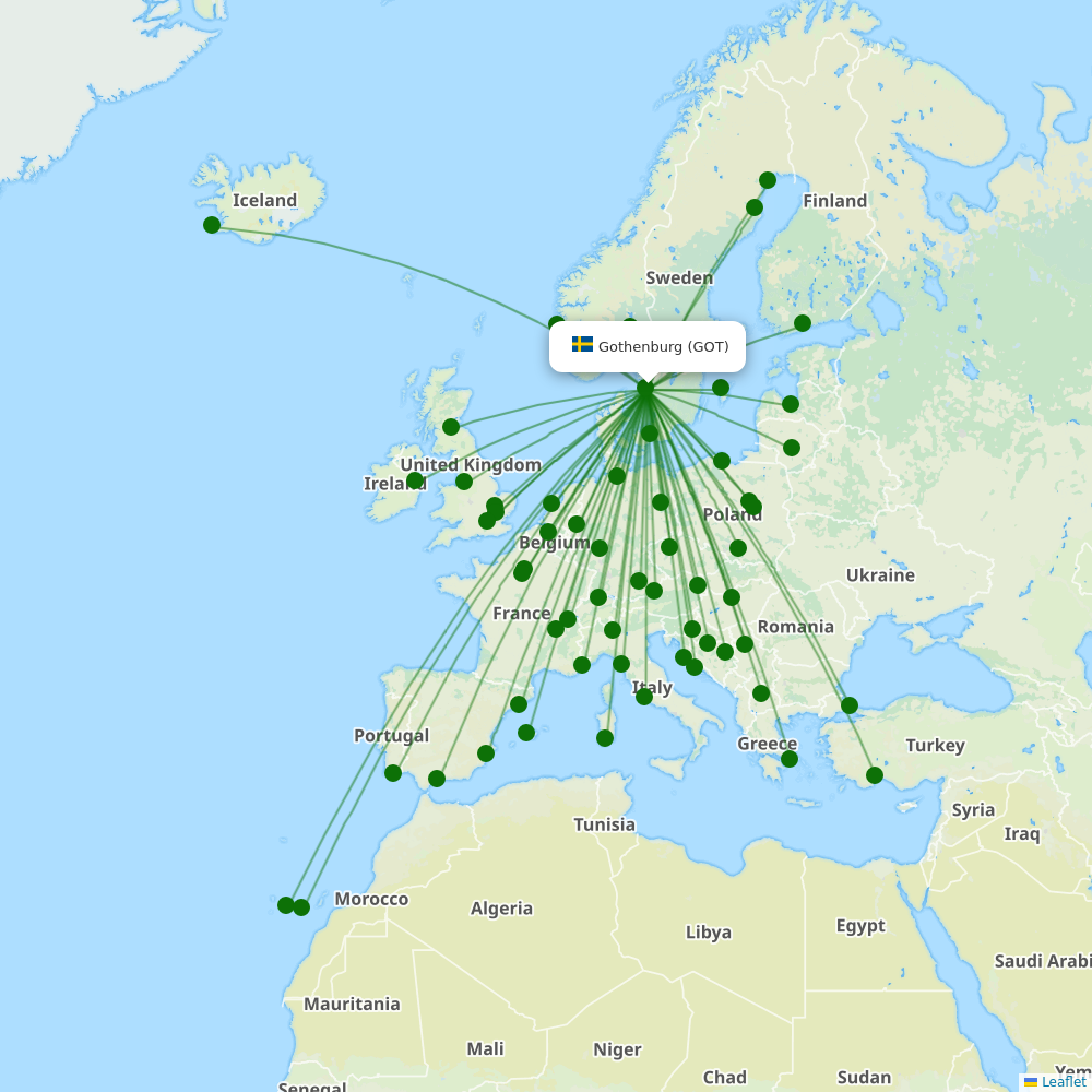 Route map Gothenburg  GOT airport