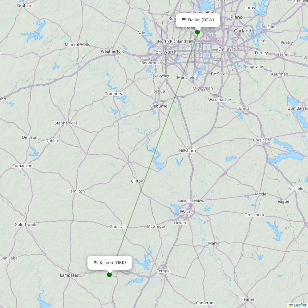 Route map over GRK airport