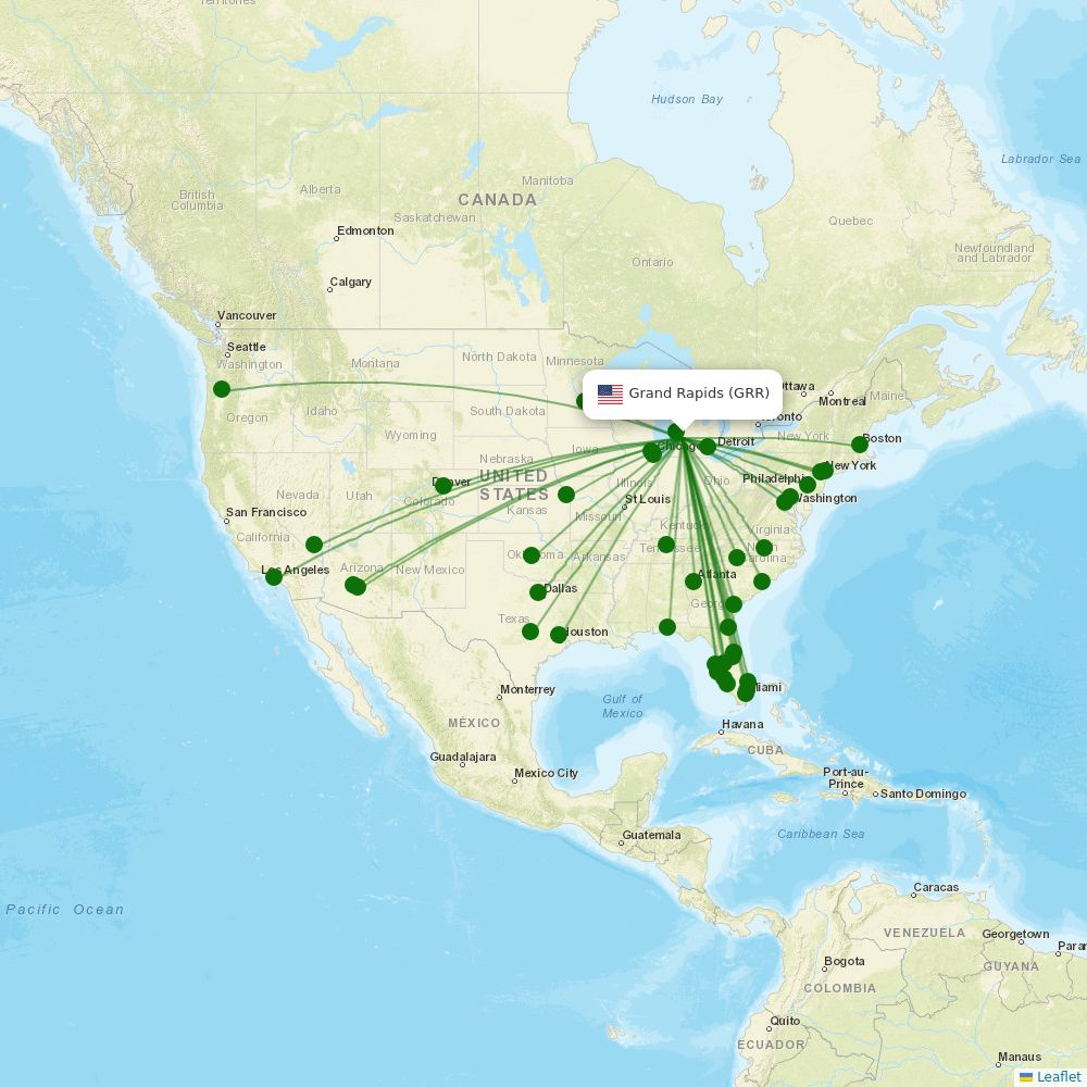 Route map over GRR airport